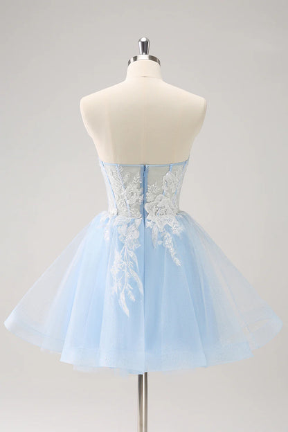 Wholesale Sparkly Graduation Dresses Blue A Line Homecoming Dress Corset Sequin with Appliques