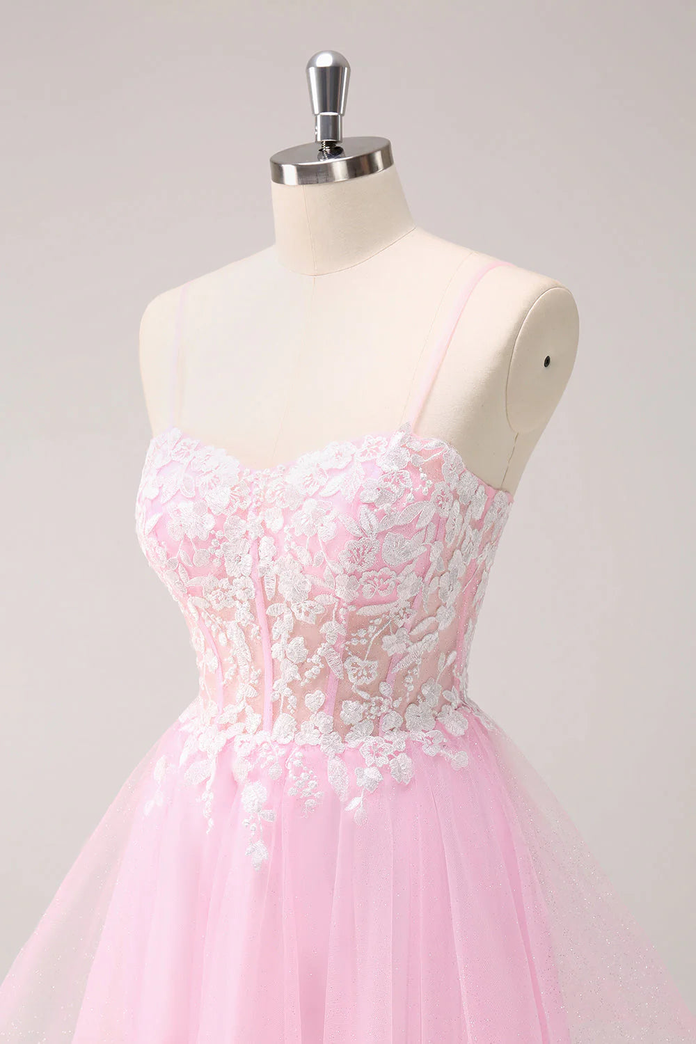 Wholesale A Line Homecoming Dress Pink Graduation Dresses Spaghetti Straps Tulle Corset with Appliques