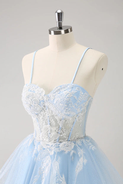 Wholesale Sparkly Graduation Dresses Blue A Line Homecoming Dress Corset Sequin with Appliques