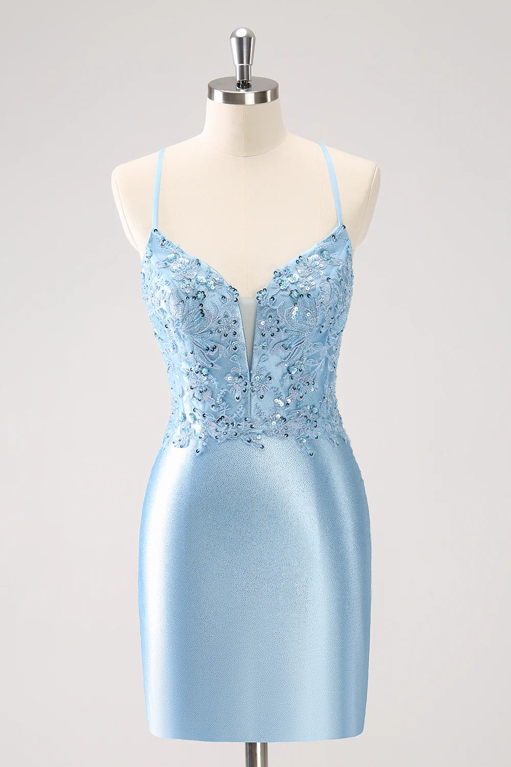 Wholesale Short Homecoming Dress Blue Bodycon Lace Up Back Sequin with Appliques