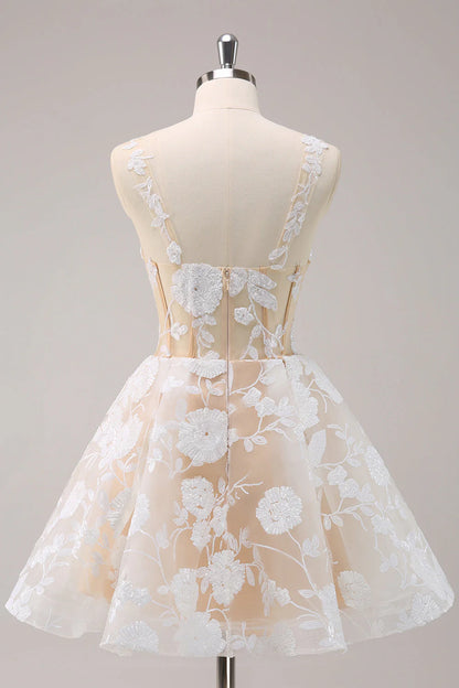 Wholesale Short Homecoming Dress Sparkly White A-Line Floral Corset with Sequins