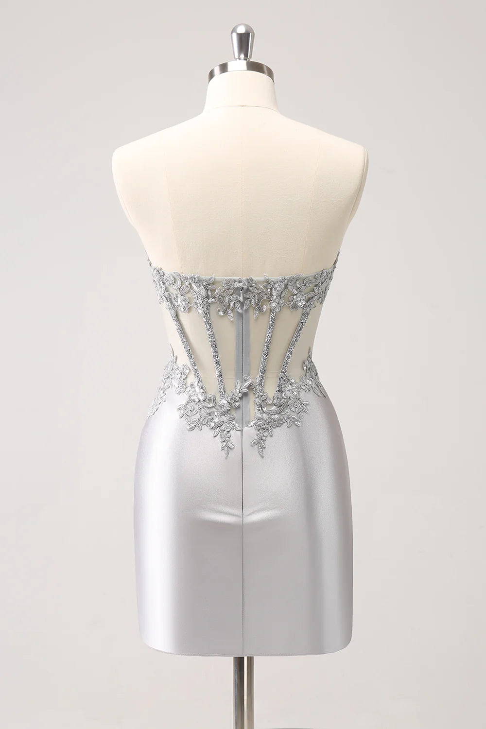 Wholesale Fashion Homecoming Dress Glitter Silver Corset Strapless Graduation Dresses