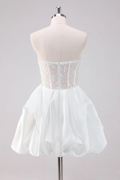 Wholesale Fashionable and Beautiful Homecoming Dress Sparkly White A Line Strapless Corset