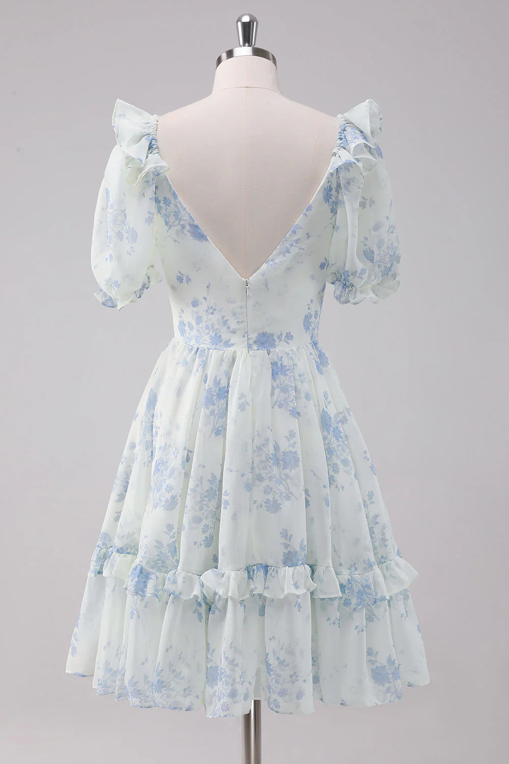 Wholesale Elegant Homecoming Dress Short Sleeves Light Blue Floral Short with Dress