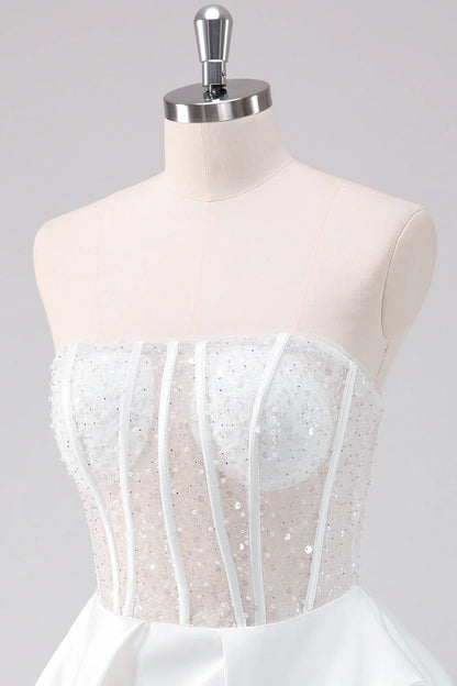 Wholesale Fashionable and Beautiful Homecoming Dress Sparkly White A Line Strapless Corset