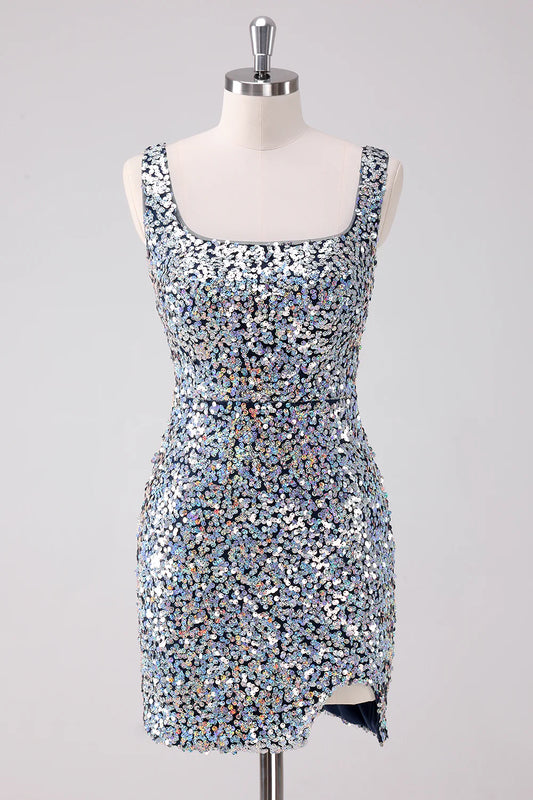 Wholesale Fashionable and Beautiful Homecoming Dress Sparkly Silver Square Neck Graduation Dresses