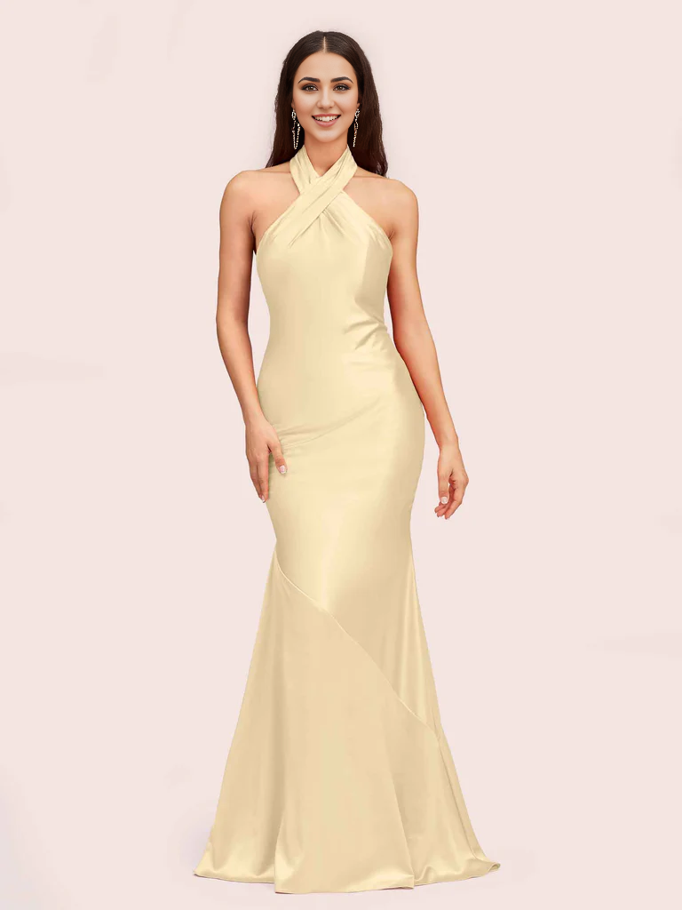 Wholesale Mermaid Satin Bridesmaid Dresses Sexy Backless Halter Sleeveless Online