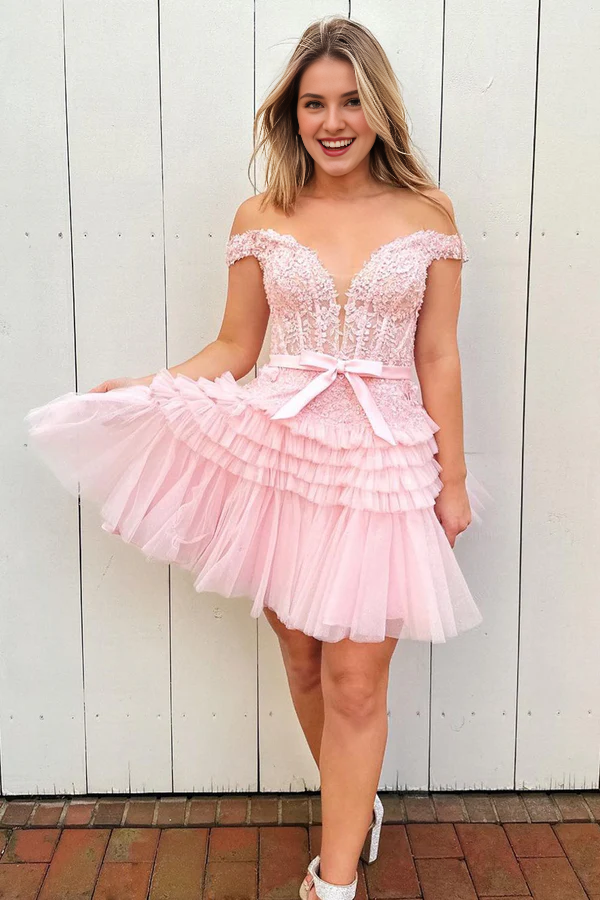 Wholesale Elegant A Line Graduation Dresses Tulle Tiered Short Homecoming Dress