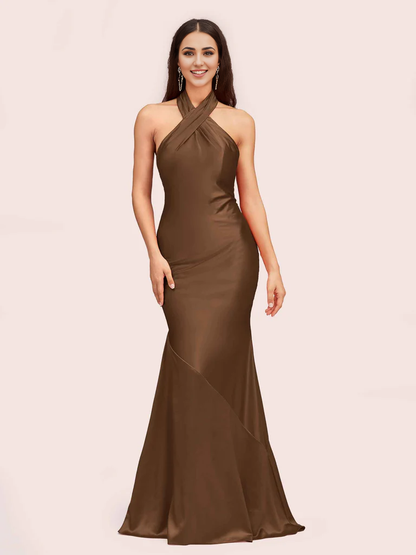 Wholesale Mermaid Satin Bridesmaid Dresses Sexy Backless Halter Sleeveless Online