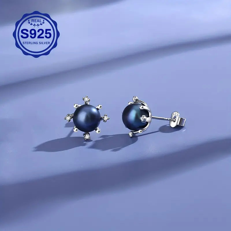 Wholesale 925 Sterling Silver Saltwater Cultured Black Pearls set Pendant Pearl 11-12MM, Earrings Pearl 8MM