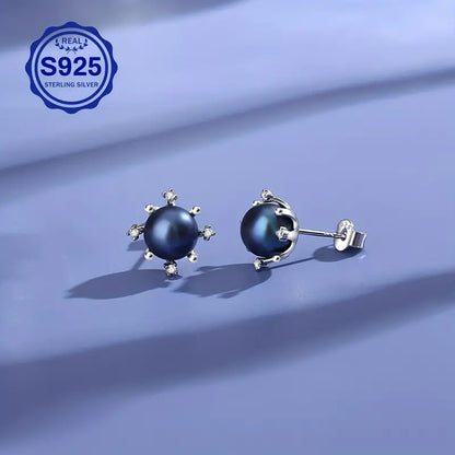 Wholesale 925 Sterling Silver Saltwater Cultured Black Pearls set Pendant Pearl 11-12MM, Earrings Pearl 8MM