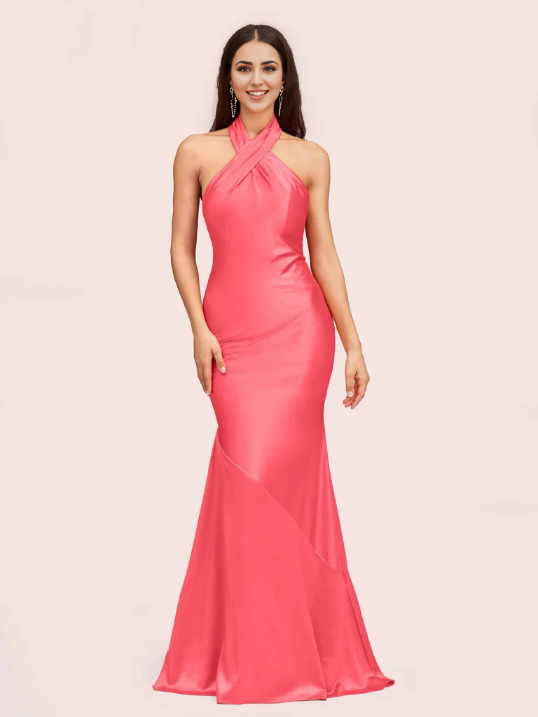 Wholesale Mermaid Satin Bridesmaid Dresses Sexy Backless Halter Sleeveless Online