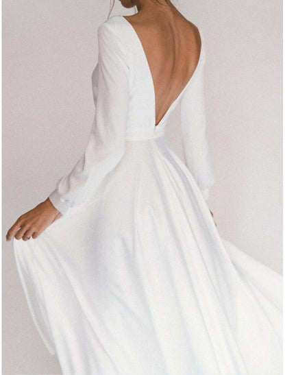 Wholesale Bridal Shower Little White Dresses Casual Wedding Dresses A-Line Square Neck Long Sleeve Ankle Length Chiffon Bridal Gowns With Pleats