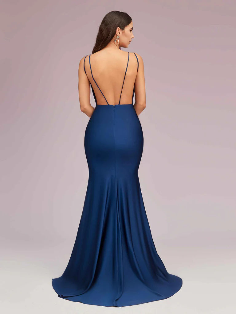 Wholesale Bridesmaid Dresses Deep V-Neck Long Jersey Mermaid Online