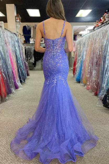 Wholesa Lavender Appliques Sweetheart Trumpet Long Prom Dress