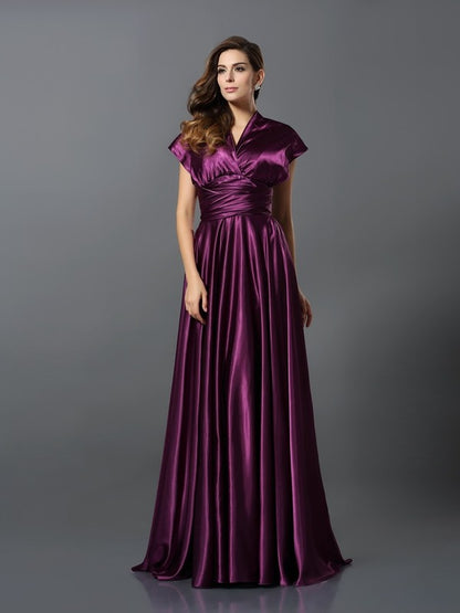 Wholesale A-Line Silk like Satin V-neck Sleeveless Sweep/Brush Train With Pleats Convertible Bridesmaid Dresses