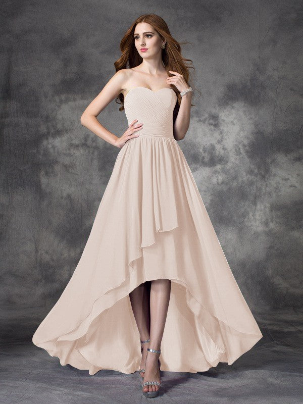 Wholesale A-Line Chiffon Sweetheart Sleeveless Asymmetrical With Ruffles Bridesmaid Dresses