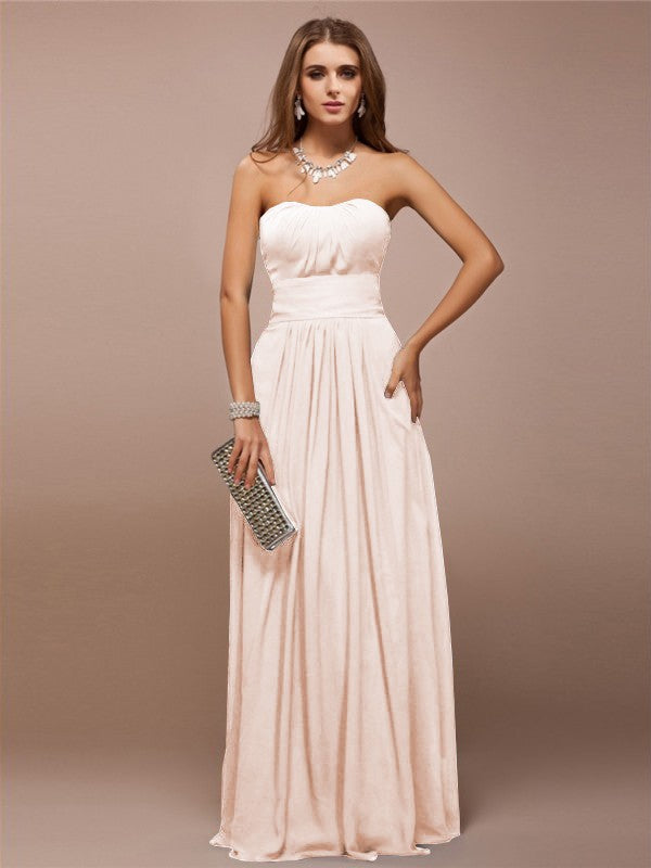 Wholesale Sheath Chiffon Sweetheart Sleeveless Floor-Length With Ruffles Bridesmaid Dresses