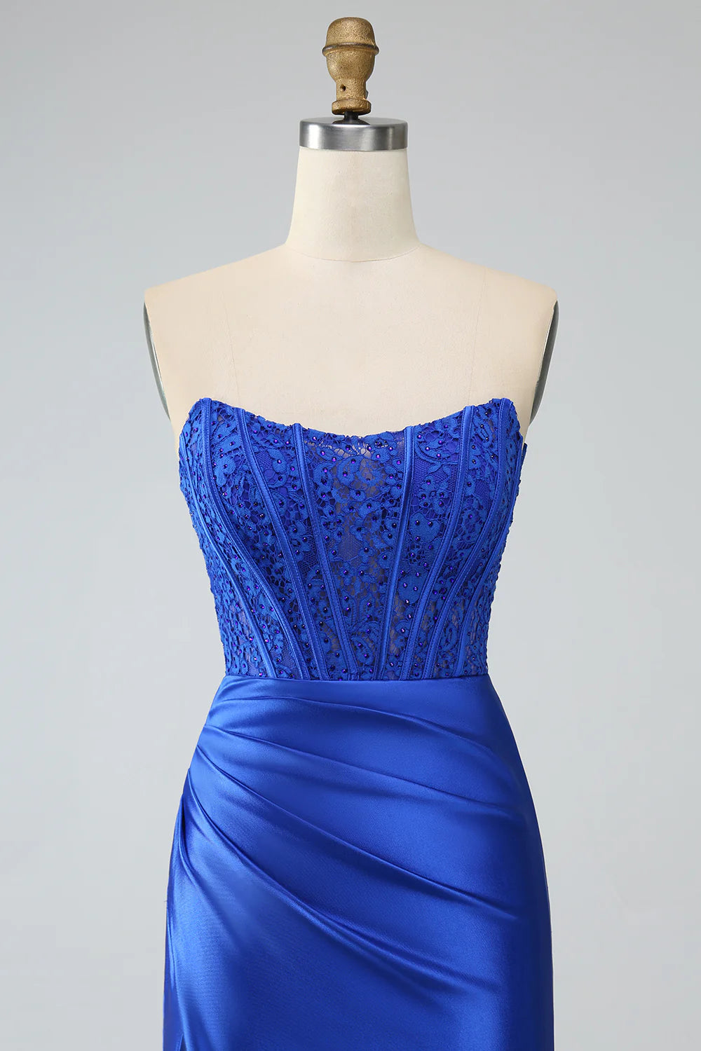 Wholesale Royal Blue Mermaid Strapless Long Corset Prom Dress with Slit