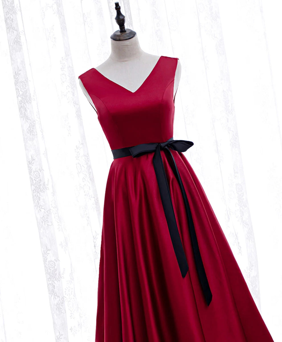 Aimishang Elegant V Neck A Line Sleeveless Lace-Up Back Formal Prom Dress Classy Bridesmaid Dress