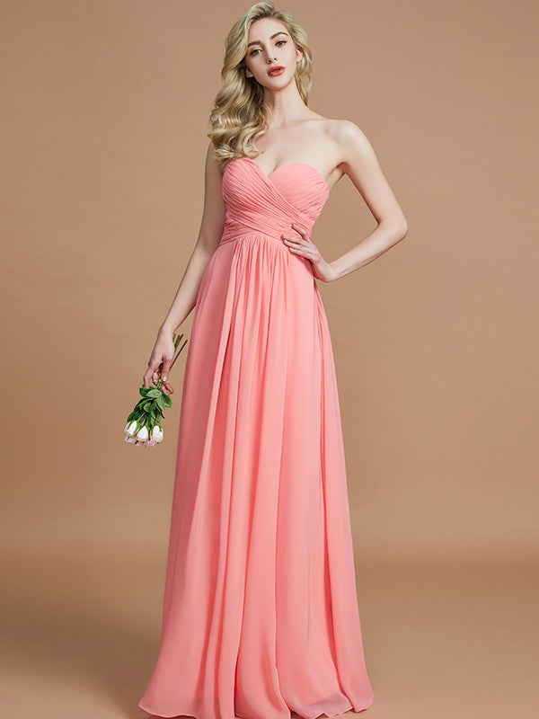 Wholesale A-Line Sweetheart Sleeveless Floor-Length Chiffon Bridesmaid Dresses