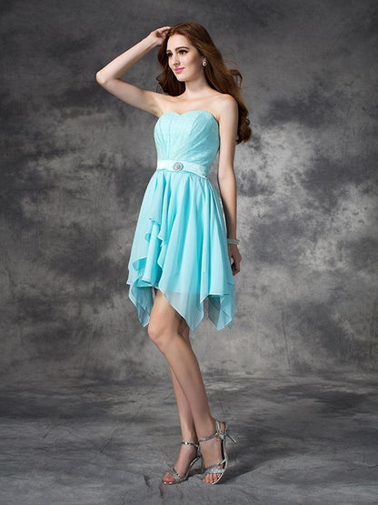 Wholesale A-Line Chiffon Sweetheart Sleeveless Short/Mini With Ruffles Bridesmaid Dresses