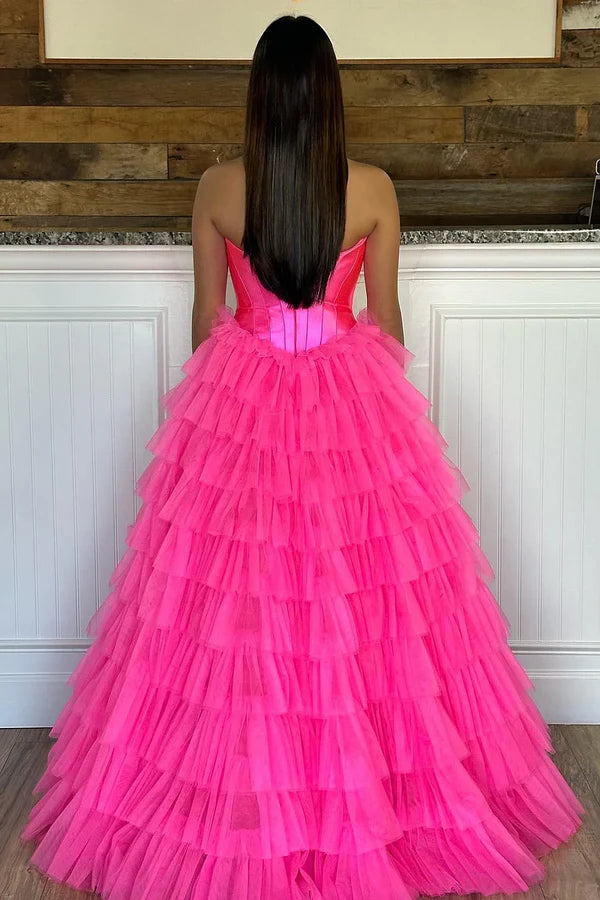 Wholesale Fashion A-Line Evening Dress Sweetheart Tiered Tulle Prom Dress with Slit