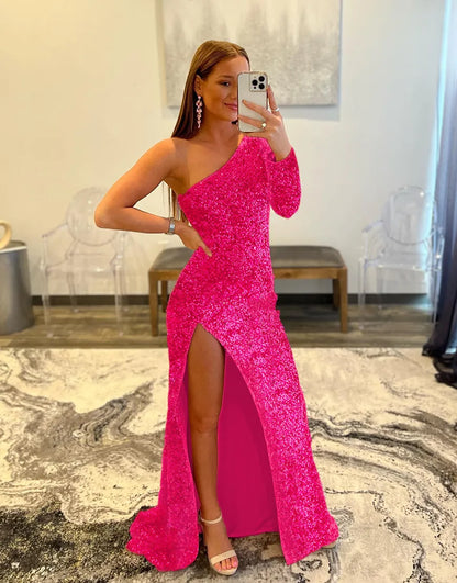 Wholesale Prom Dress Mermaid Glitter One-Shoulder With Sequins