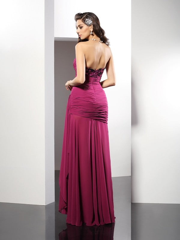 Wholesa Sheath/Column Strapless Beading Sleeveless Long Chiffon Dresses