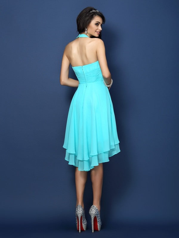 Wholesa  A-Line/Princess Halter Pleats Sleeveless Short Chiffon Bridesmaid Dresses