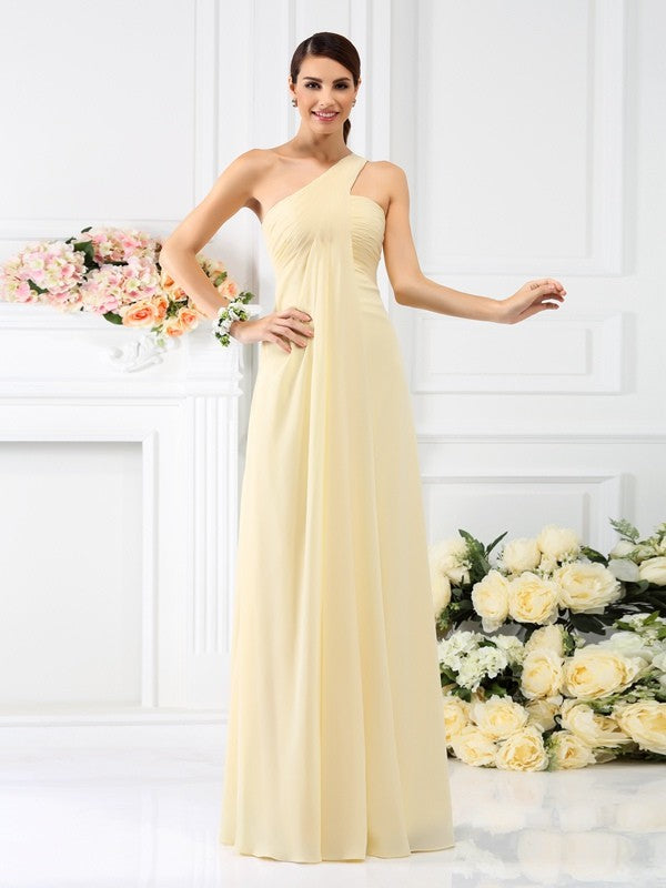 Wholesa  A-Line/Princess One-Shoulder Pleats Sleeveless Long Chiffon Bridesmaid Dresses