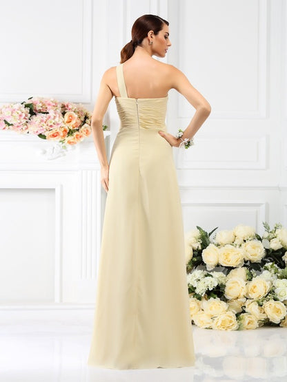 Wholesa  A-Line/Princess One-Shoulder Pleats Sleeveless Long Chiffon Bridesmaid Dresses