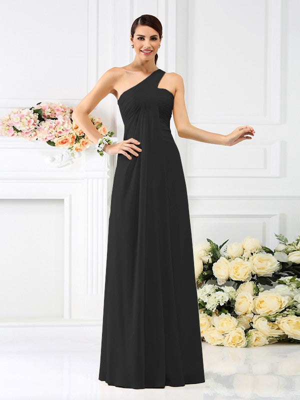 Wholesa  A-Line/Princess One-Shoulder Pleats Sleeveless Long Chiffon Bridesmaid Dresses