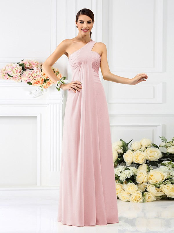 Wholesa  A-Line/Princess One-Shoulder Pleats Sleeveless Long Chiffon Bridesmaid Dresses