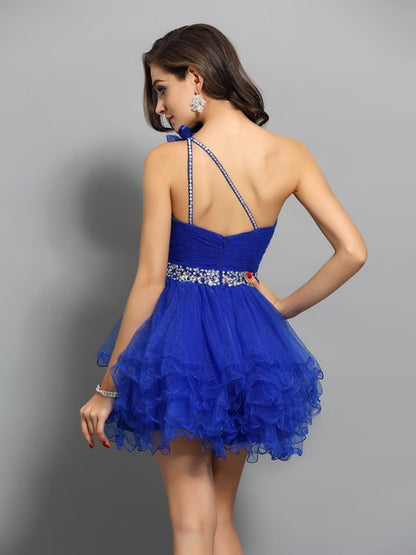 wholesale A-Line Organza One-Shoulder Sleeveless Short/Mini With Beading Dresses