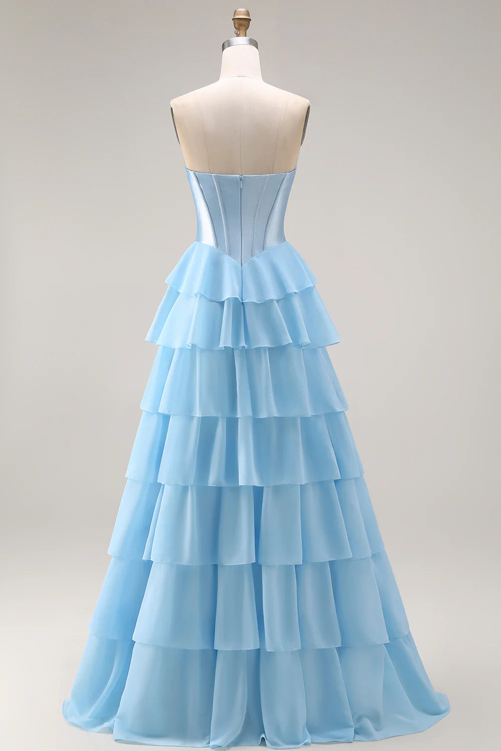 Aimishang Princess A-Line Strapless Sweetheart Tiered Ruffle Long Formal Prom Dress Lovely Evening Party Dress with Slit