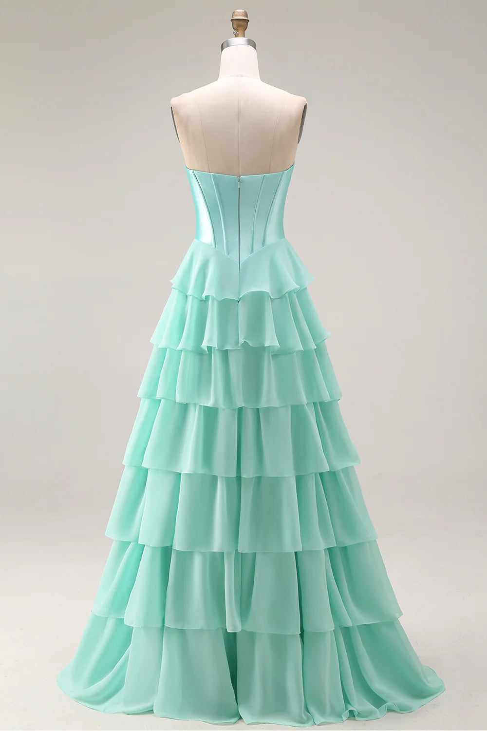 Aimishang Princess A-Line Strapless Sweetheart Tiered Ruffle Long Formal Prom Dress Lovely Evening Party Dress with Slit