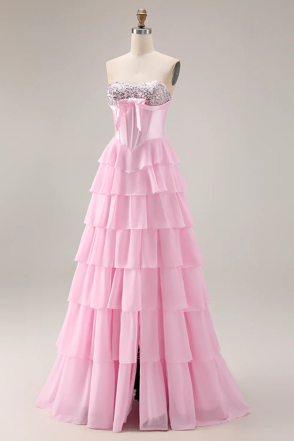 Aimishang Princess A-Line Strapless Sweetheart Tiered Ruffle Long Formal Prom Dress Lovely Evening Party Dress with Slit
