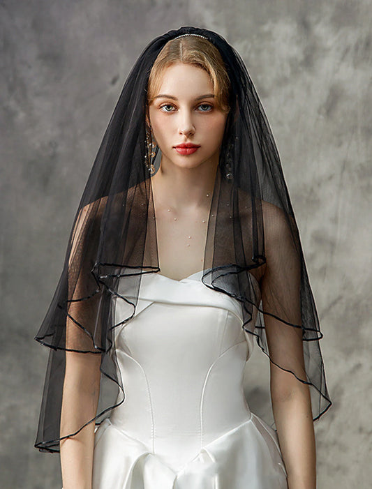 Wholesale Two-tier Stylish / Classic Wedding Veil Elbow Veils with Flower Comb / Pure Color Tulle