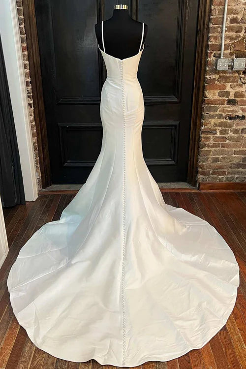 Wholesale Elegant Mermaid White Spaghetti Straps Long Lace Wedding Dress