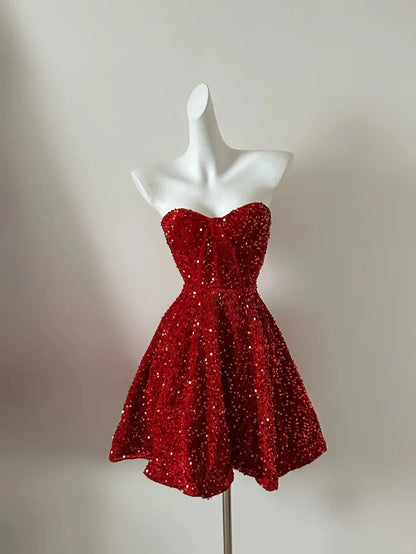 Aimishang Charming A Line Strapless Sequin Homecoming Dress Lovely Short Graduation Dress Cute Birthday Party Dress