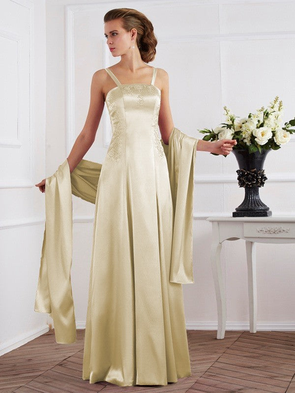 Wholesale A-Line Woven Satin Spaghetti Straps Sleeveless Floor-Length With Beading Mother of the Bride Dresses