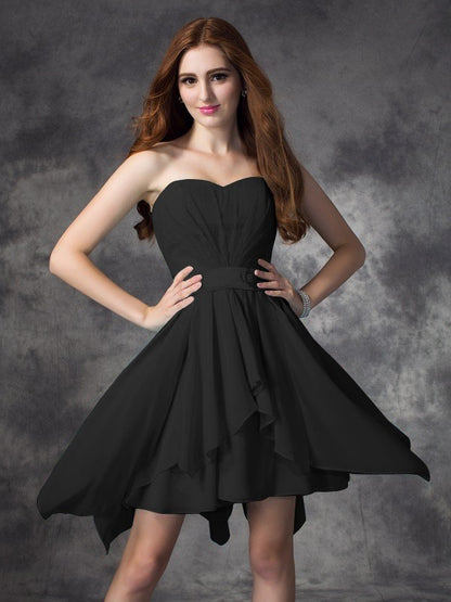 Wholesale A-Line Chiffon Sweetheart Sleeveless Short/Mini With Ruffles Bridesmaid Dresses