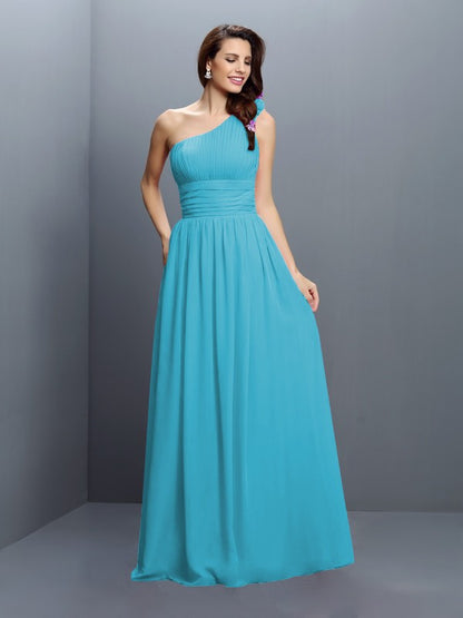 Wholesale A-Line Chiffon One-Shoulder Sleeveless Floor-Length With Pleats Bridesmaid Dresses