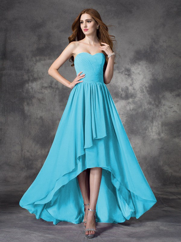 Wholesale A-Line Chiffon Sweetheart Sleeveless Asymmetrical With Ruffles Bridesmaid Dresses