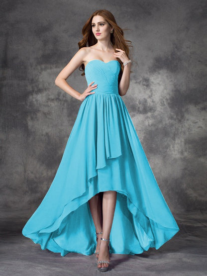 Wholesale A-Line Chiffon Sweetheart Sleeveless Asymmetrical With Ruffles Bridesmaid Dresses