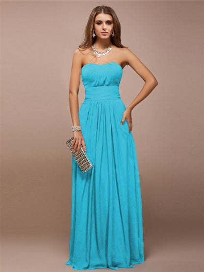 Wholesale Sheath Chiffon Sweetheart Sleeveless Floor-Length With Ruffles Bridesmaid Dresses