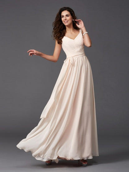 Wholesa A-Line/Princess Straps Sash/Ribbon/Belt Sleeveless Long Chiffon Bridesmaid Dresses