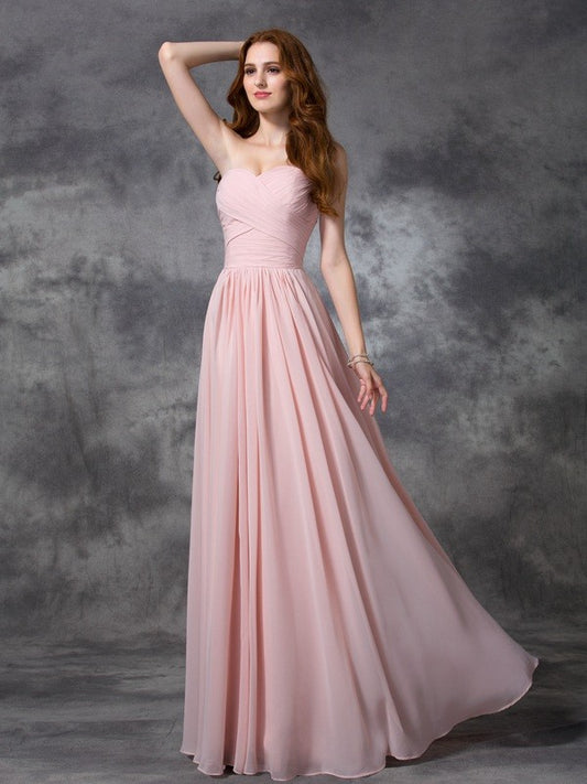 Wholesa A-line/Princess Sweetheart Sleeveless Ruched Long Chiffon Bridesmaid Dresses