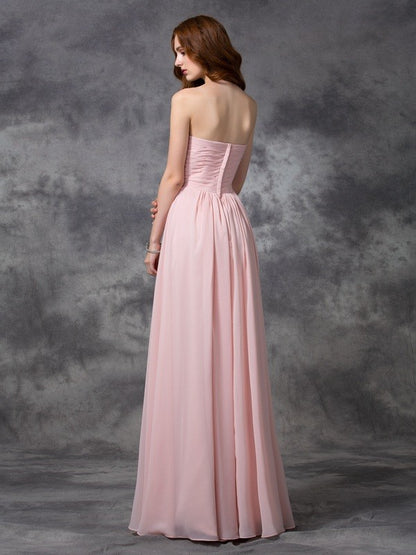 Wholesa A-line/Princess Sweetheart Sleeveless Ruched Long Chiffon Bridesmaid Dresses